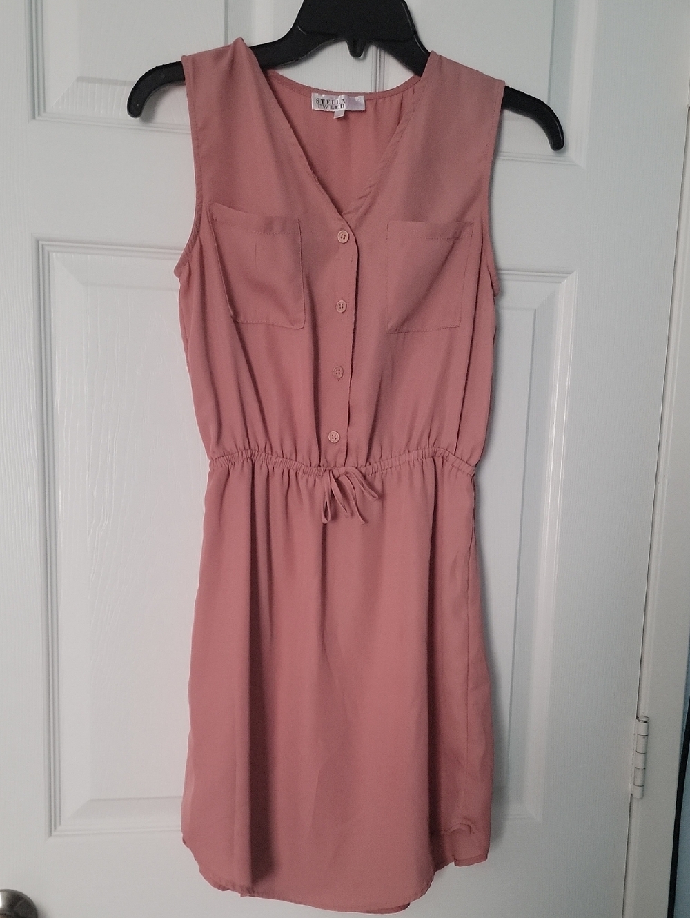Stella Tweed Mauve Pink Sleeveless Drawstring Midi Dress